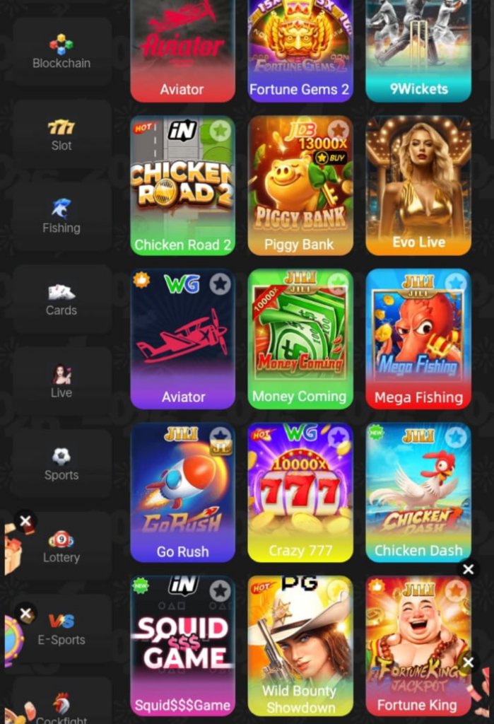 DK999 game slots and card games interface